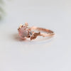 Twin Blooms | 14K Rose Quartz & Moissanite Botanical Ring - Emi Conner Jewelry 