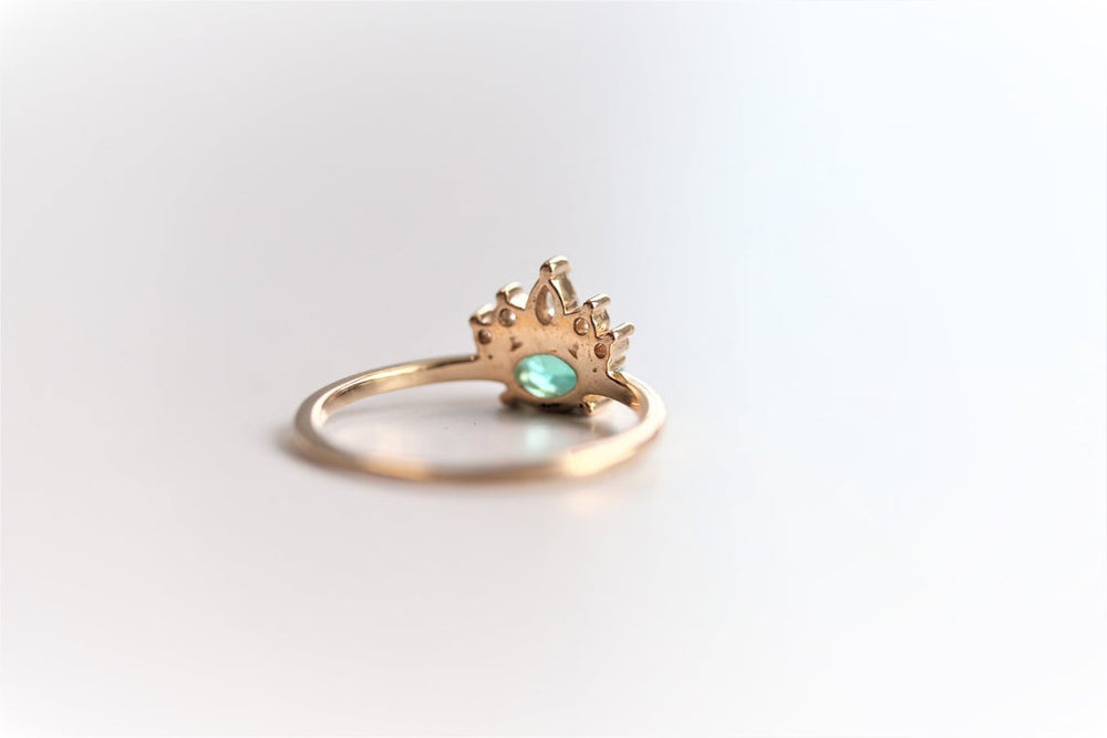 Olina | 14K Natural Oval Emerald & Diamond Ring Crown Ring - Emi Conner Jewelry 