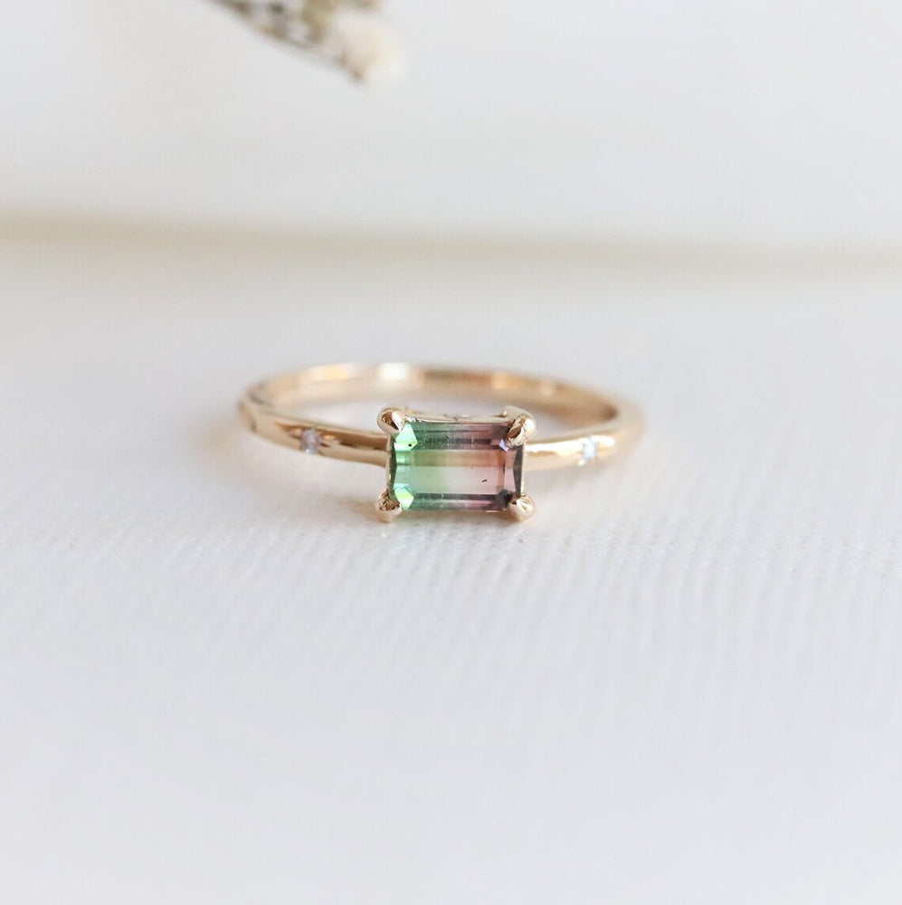 Stella | 14K Emerald Cut Birthstone & Diamond Hidden Star Ring - Emi Conner Jewelry 