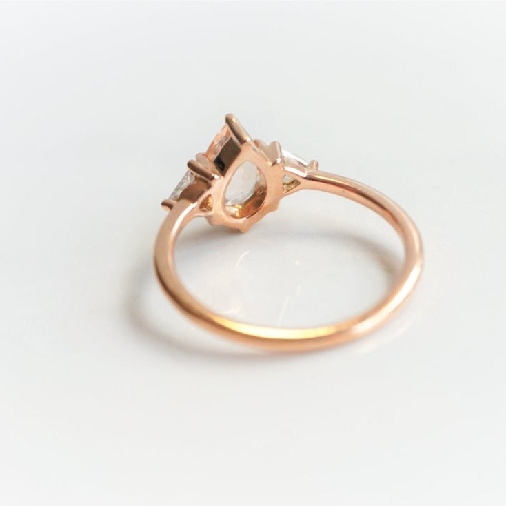 Alexis | Pear Morganite & Triangle Moissanite Ring - Emi Conner Jewelry 