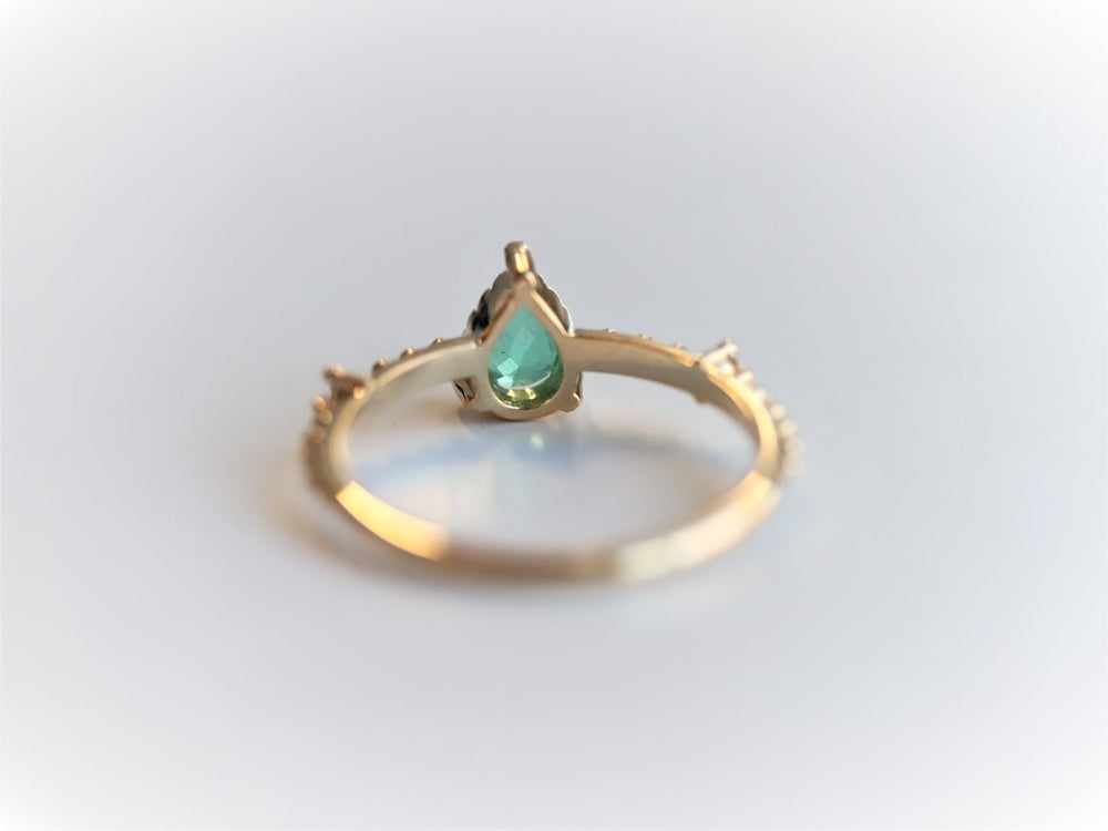 Chelsea - 14K Pear Zambian Emerald & Diamond Accent Ring - Emi Conner Jewelry 
