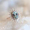Lana | 14K Oval Aquamarine & Diamond Fancy Halo Luxury Ring - Emi Conner Jewelry 