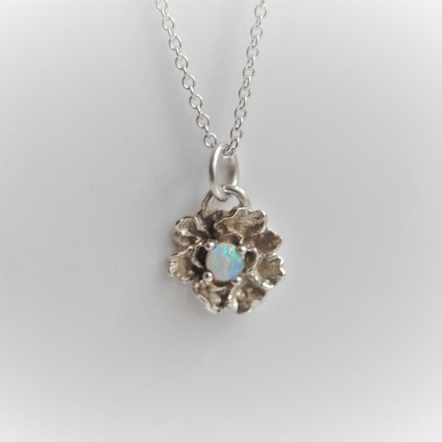 Peony No.2 | 14K Australian Opal & Peony Necklace - Emi Conner Jewelry 