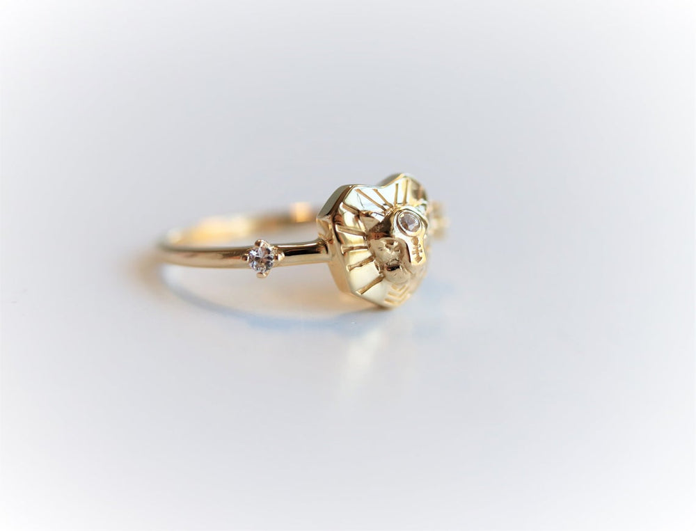 Leo Ring | 14K Leo Ring With White Sapphire - Emi Conner Jewelry 