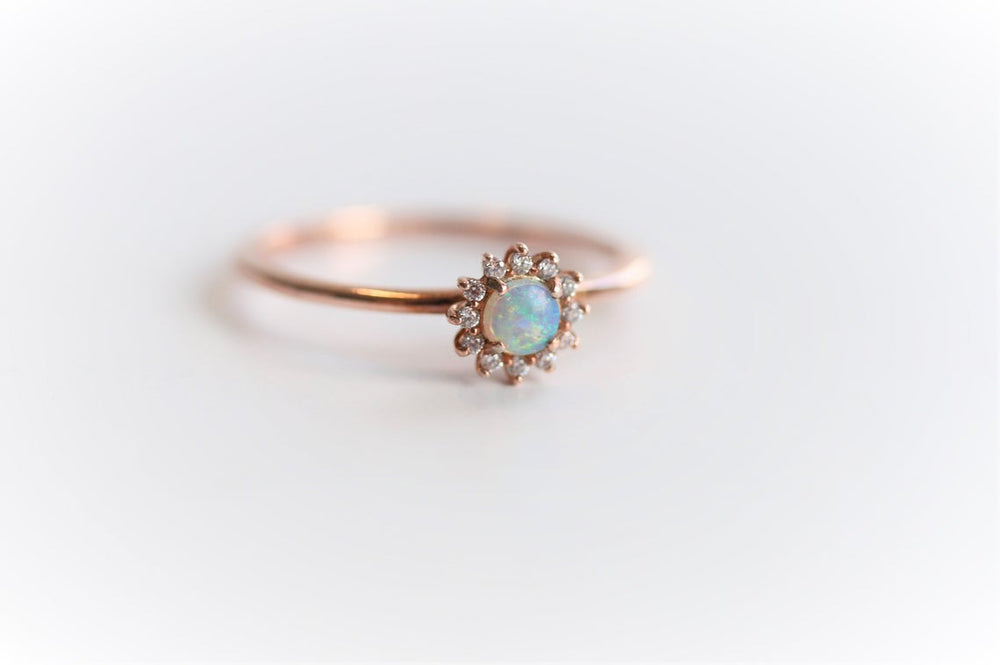 Annabell | 14K Australian Opal & Diamond Petite Halo Ring - Emi Conner Jewelry 