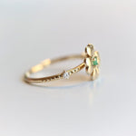 14K Four Leaf Clover Emerald and Diamond Stacking Ring - Emi Conner Jewelry 
