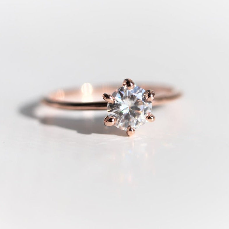 ALVA | 0.7 ct. Round 6-Prong DEF Moissanite Solitaire in Smooth Shiny Finish - Emi Conner Jewelry 