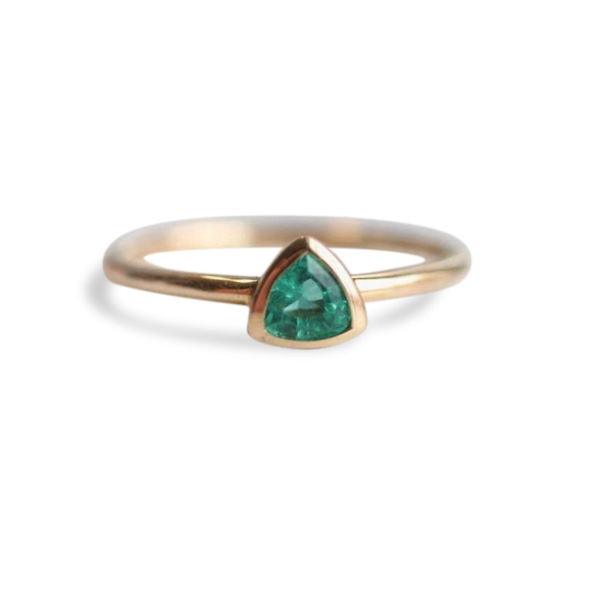 Mya | 14K Bezel Set Trillion Zambian Emerald Solitaire Ring