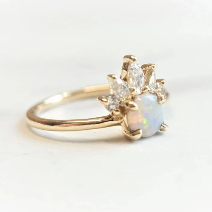 Everett | Round Australian Opal & Diamond Accented Crown Ring