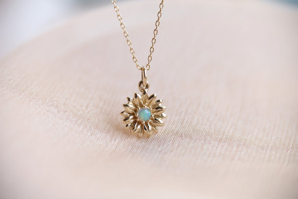 14K Sunflower Australian Opal Necklace - Emi Conner Jewelry 