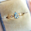 Carrie |  14K Pear Aquamarine & Diamond Side Stone Milgrain Ring - Emi Conner Jewelry 