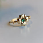 14K Four Leaf Clover Emerald and Diamond Stacking Ring - Emi Conner Jewelry 