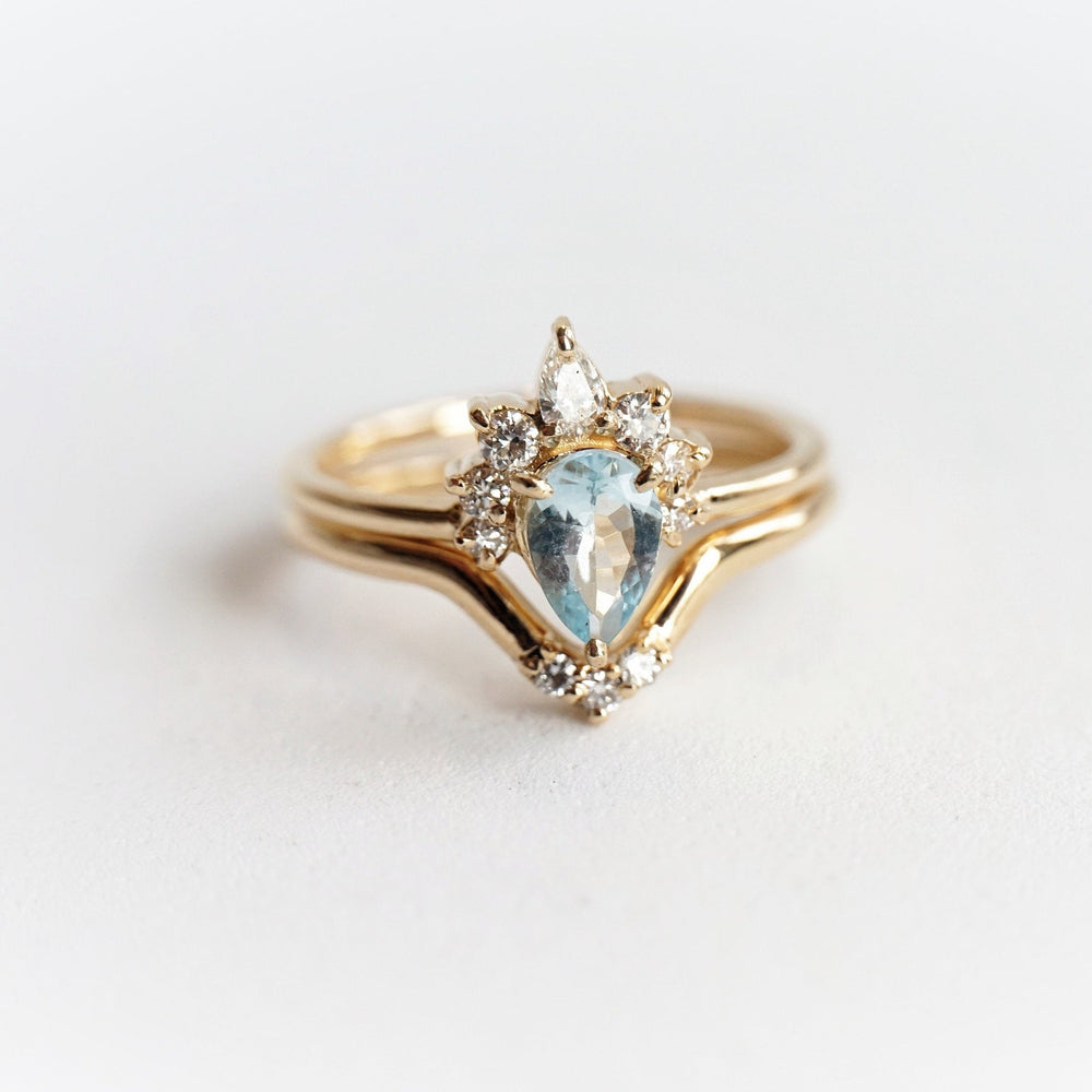 Ophelia |  14K Pear Aquamarine & Diamond Crown Promise Ring - Emi Conner Jewelry 