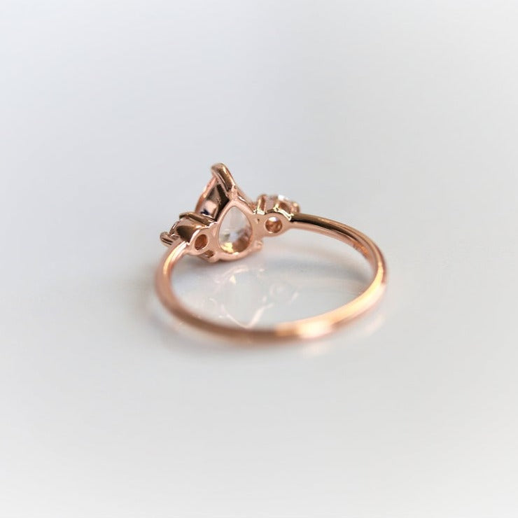 EVA | 3-Stone Pear Morganite and Diamond Ring - Emi Conner Jewelry 