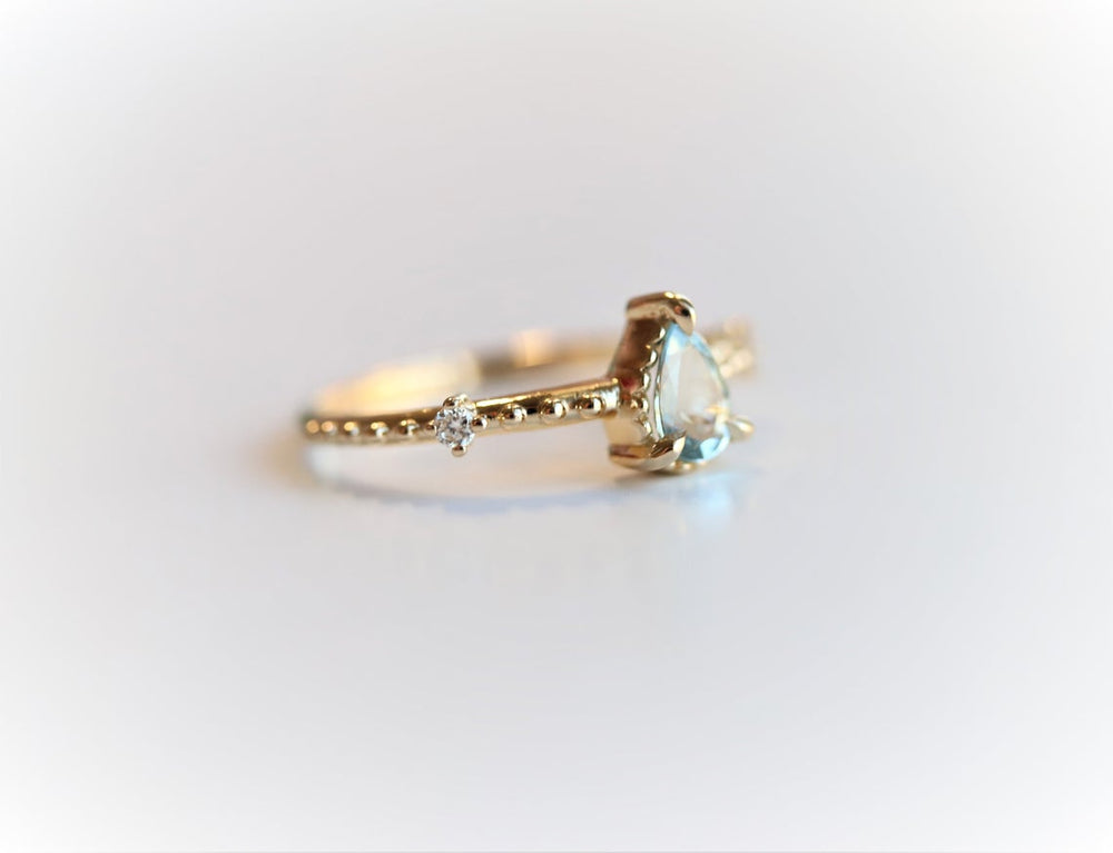 Chelsea | 14K Pear Aquamarine & Diamond Accent Ring - Emi Conner Jewelry 