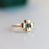 14K Four Leaf Clover Emerald and Diamond Stacking Ring - Emi Conner Jewelry 