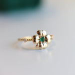 14K Four Leaf Clover Emerald and Diamond Stacking Ring - Emi Conner Jewelry 