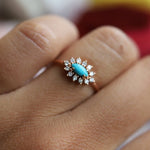 Daniella |  14K Turquoise & Diamond Petite Halo Ring - Emi Conner Jewelry 