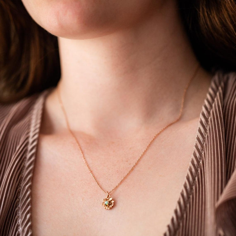 Peony No.2 | 14K Australian Opal & Peony Necklace - Emi Conner Jewelry 