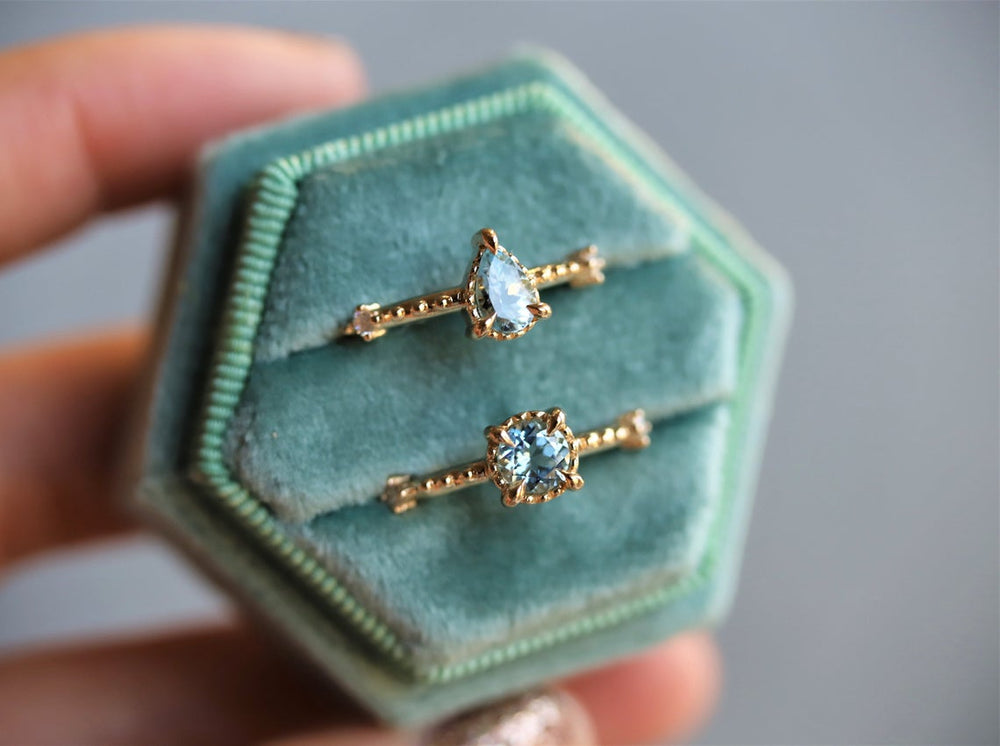 Chelsea | 14K Pear Aquamarine & Diamond Accent Ring - Emi Conner Jewelry 
