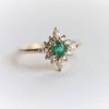 Skylar | 14K Natural Emerald & Diamond Snowflake Fancy Halo Ring - Emi Conner Jewelry 