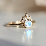 Olivia | 14K Rainbow Moonstone & Diamond Crown Cluster Ring - Emi Conner Jewelry 
