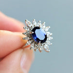 Lana | 14K Oval Lab Created Blue Sapphire and Diamond Fancy Halo Ring - Emi Conner Jewelry 