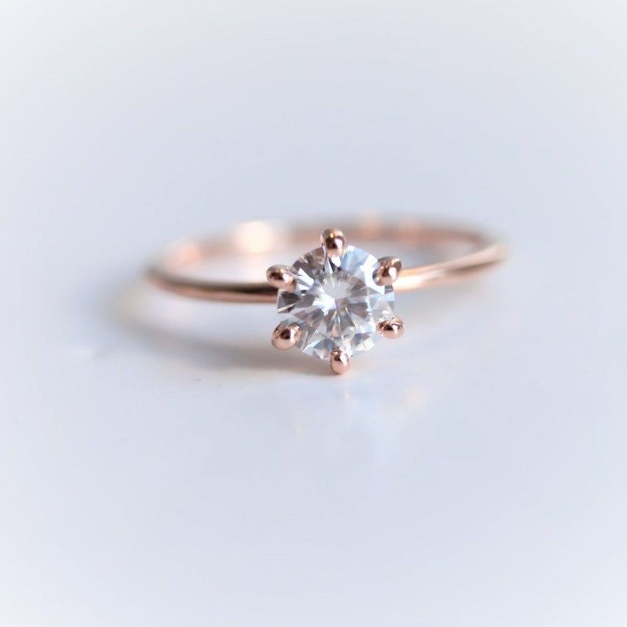 ALVA | 0.7 ct. Round 6-Prong DEF Moissanite Solitaire in Smooth Shiny Finish - Emi Conner Jewelry 