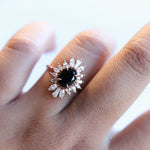 Liana | 14K Oval Black Onyx & CZ Fancy Halo Ring - Emi Conner Jewelry 