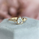 Carrie | 14K Pear White Sapphire & Diamond Milgrain Ring - Emi Conner Jewelry 