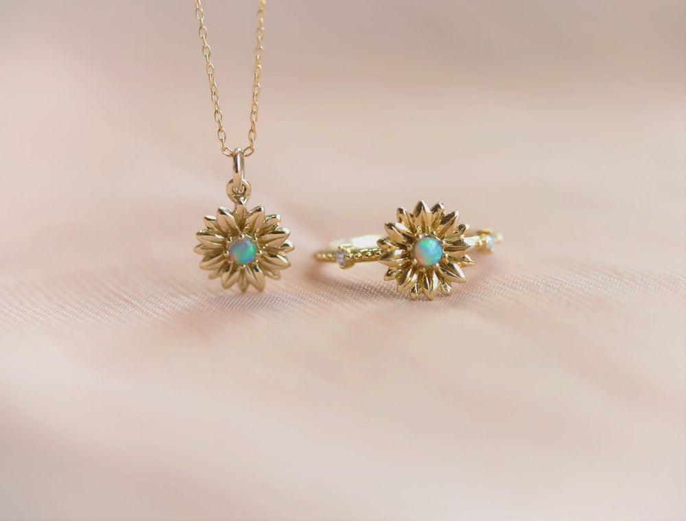 14K Sunflower Australian Opal Necklace - Emi Conner Jewelry 