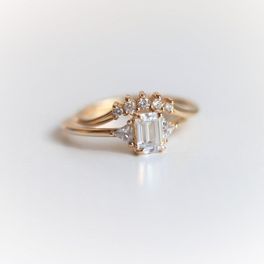 Alexis | 18K Emerald Cut Diamond & Triangle Diamond Ring - Emi Conner Jewelry 