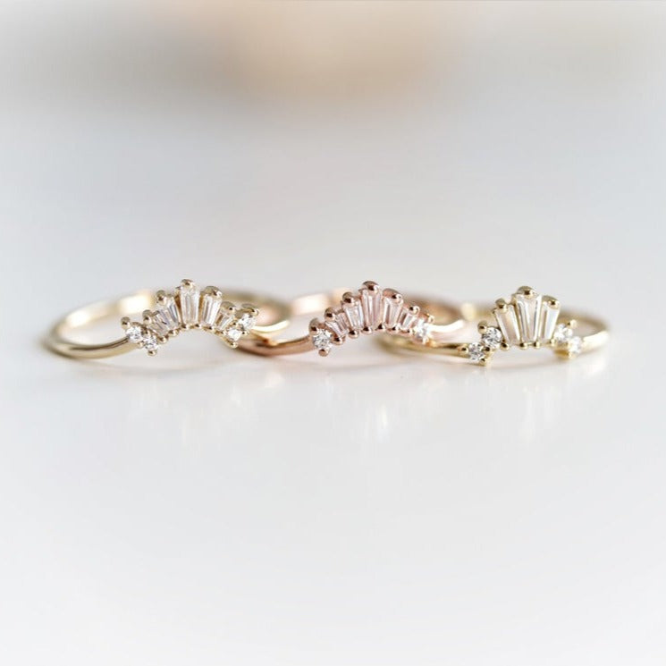 Empress Crown No.2 | Dainty Art Deco Inspired 14K + Diamond Contour Band - Emi Conner Jewelry 