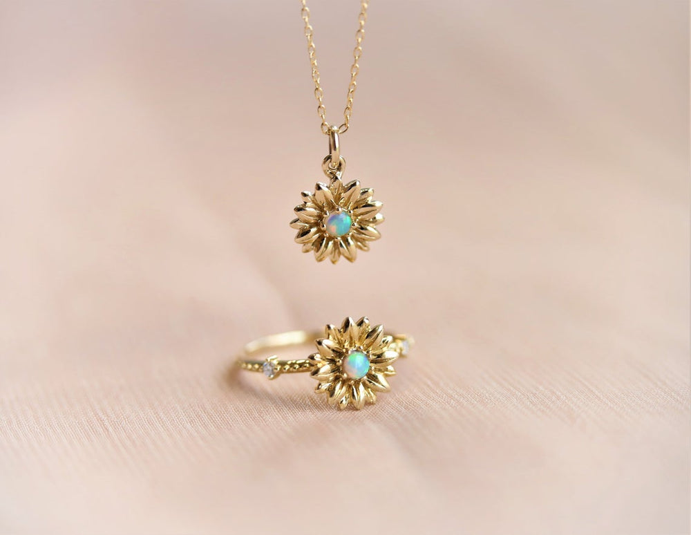 14K Sunflower Australian Opal Necklace - Emi Conner Jewelry 