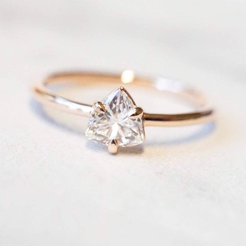 Trinity | 14K Trillion Moissanite Solitaire Ring - Emi Conner Jewelry 