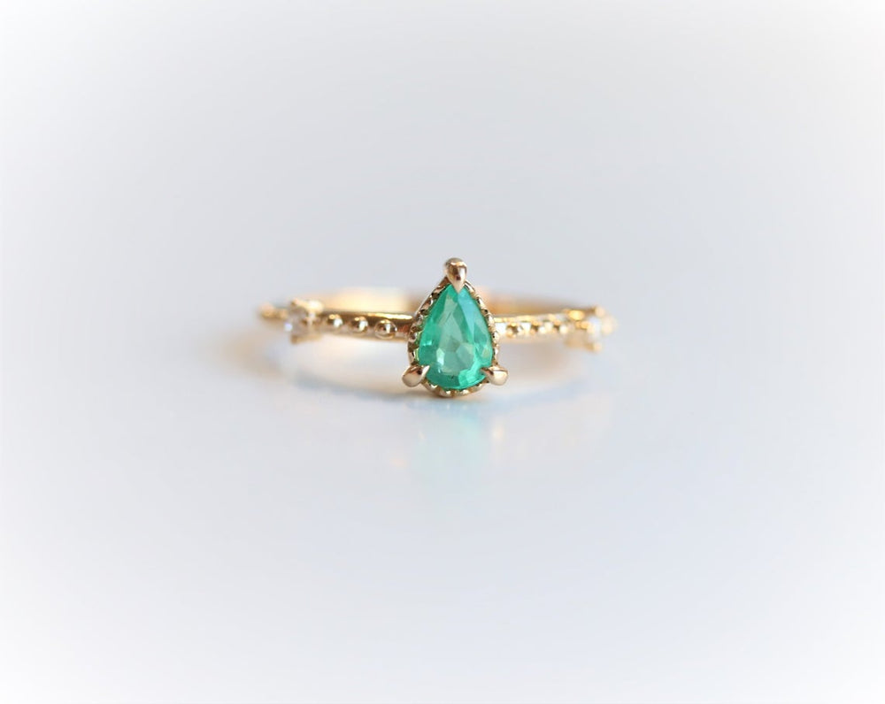 Chelsea - 14K Pear Zambian Emerald & Diamond Accent Ring - Emi Conner Jewelry 