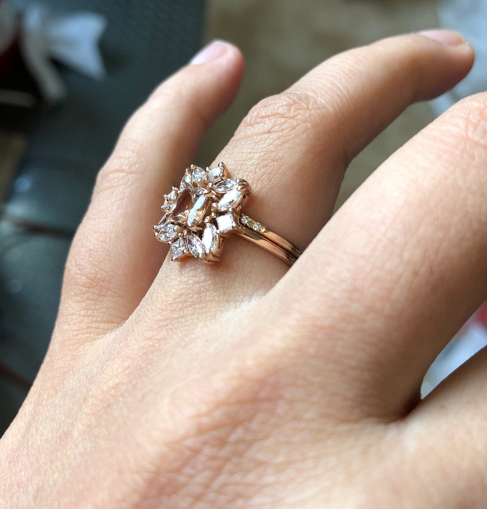 Jasmine No.1 | 14K Morganite & Diamond Fancy Halo Ring - Emi Conner Jewelry 