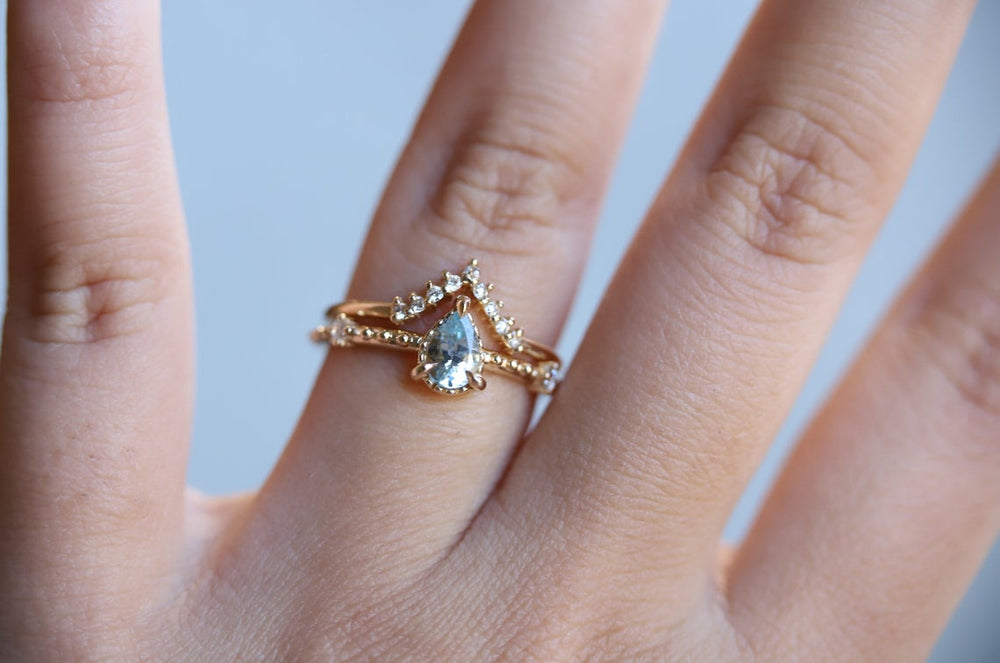 Chelsea | 14K Pear Aquamarine & Diamond Accent Ring - Emi Conner Jewelry 