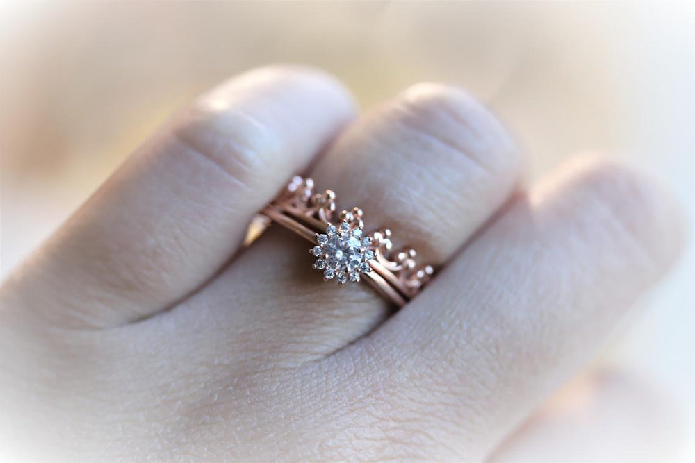 Annabelle | GIA CERTIFIED 0.2 ct. Diamond 14k Gold Halo Ring - Emi Conner Jewelry 