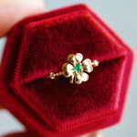 14K Four Leaf Clover Emerald and Diamond Stacking Ring - Emi Conner Jewelry 