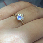 Olivia | 14K Rainbow Moonstone & Diamond Crown Cluster Ring - Emi Conner Jewelry 