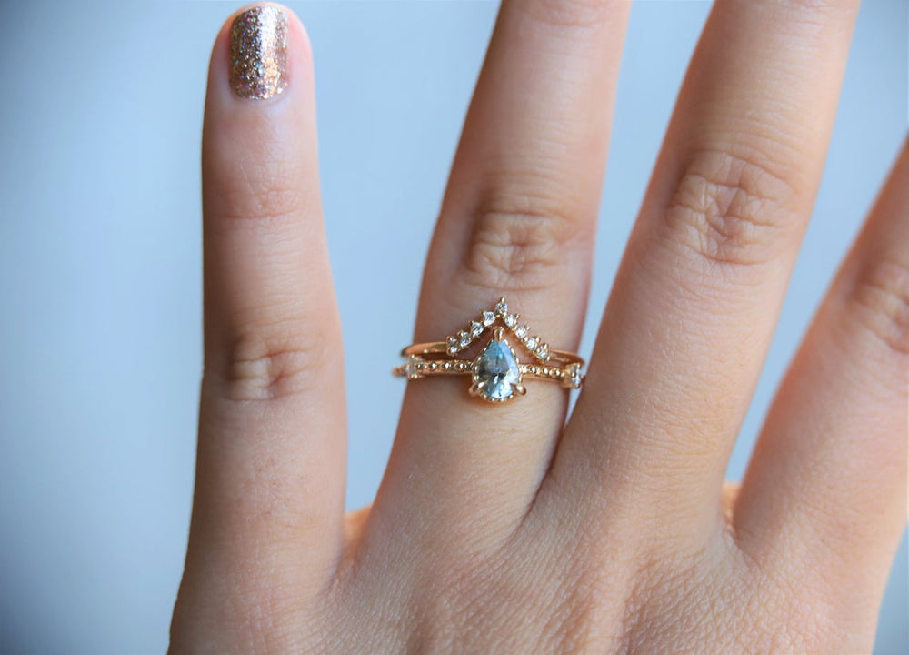 Chelsea | 14K Pear Aquamarine & Diamond Accent Ring - Emi Conner Jewelry 
