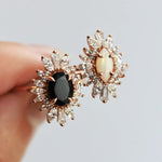 Liana | 14K Oval Black Onyx & CZ Fancy Halo Ring - Emi Conner Jewelry 