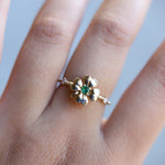 14K Four Leaf Clover Emerald and Diamond Stacking Ring - Emi Conner Jewelry 