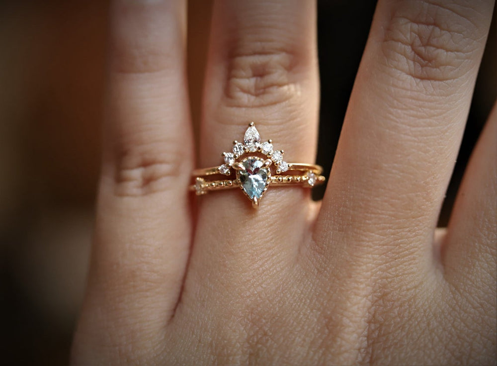Chelsea - 14K Pear Zambian Emerald & Diamond Accent Ring - Emi Conner Jewelry 