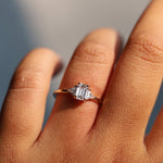 Alexis | 14K Emerald Cut Moissanite & Triangle Moissanite Ring - Emi Conner Jewelry 