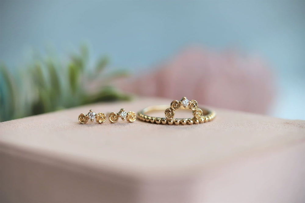 Rosette | 14K Rose Arch and Diamond Ring - Emi Conner Jewelry 