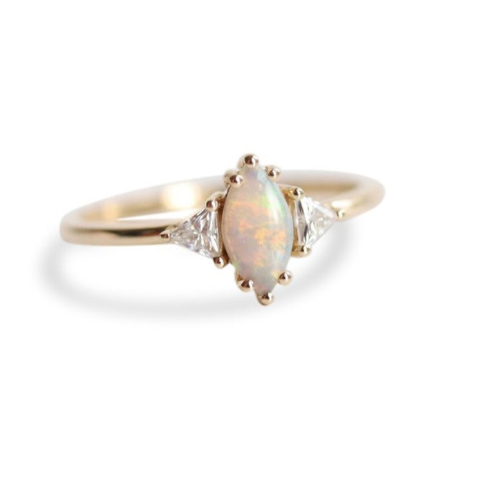 Alexis | 14K Marquise Cut Australian Opal & Triangle Moissanite Ring