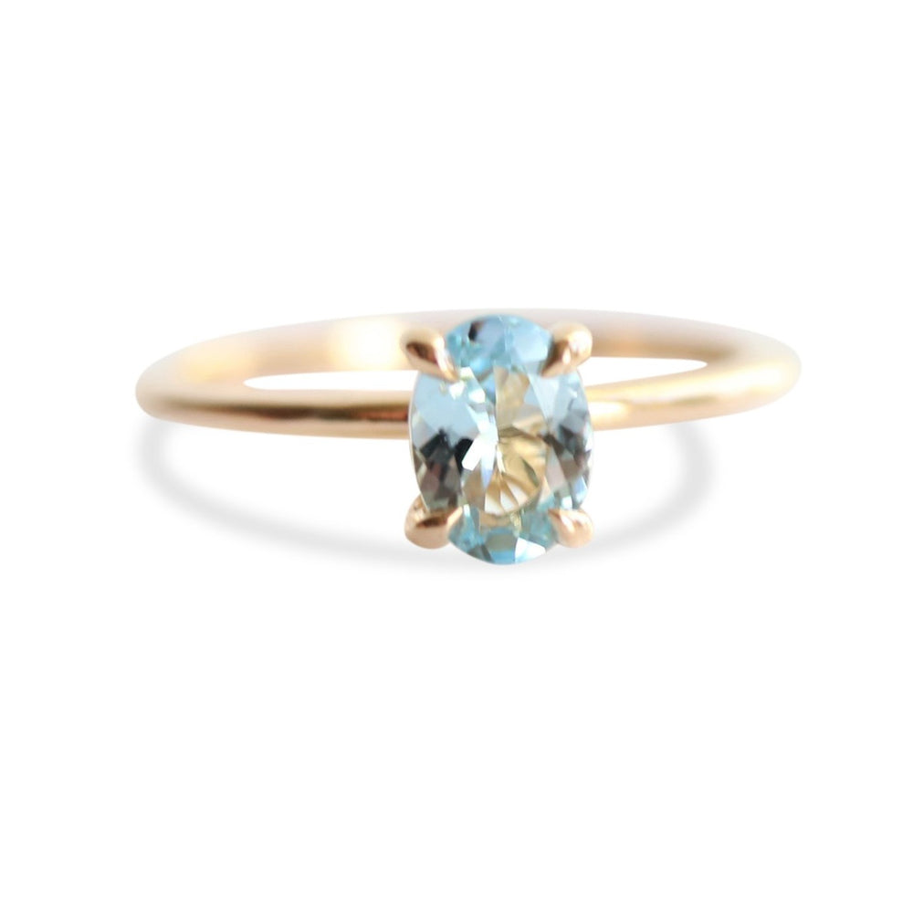 ALVA | 14K 0.7 ct Oval Aquamarine Dainty Solitaire Ring - Emi Conner Jewelry 