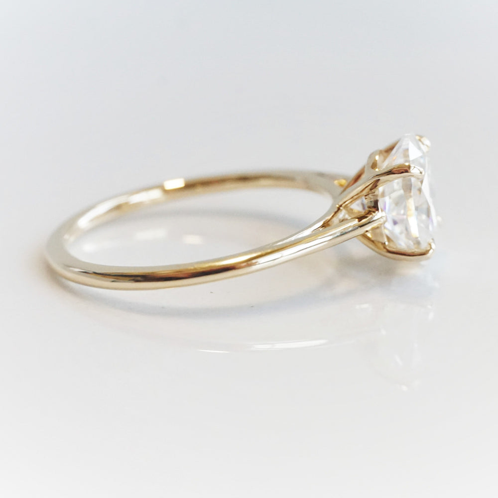 AVA | 8 x 6 mm Oval Moissanite® Dainty Cathedral Solitaire Ring - Emi Conner Jewelry 